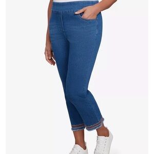 Alfred Dunner 8 Petite El Paso Border Fringe Denim Ankle Pants Jeans Pull On